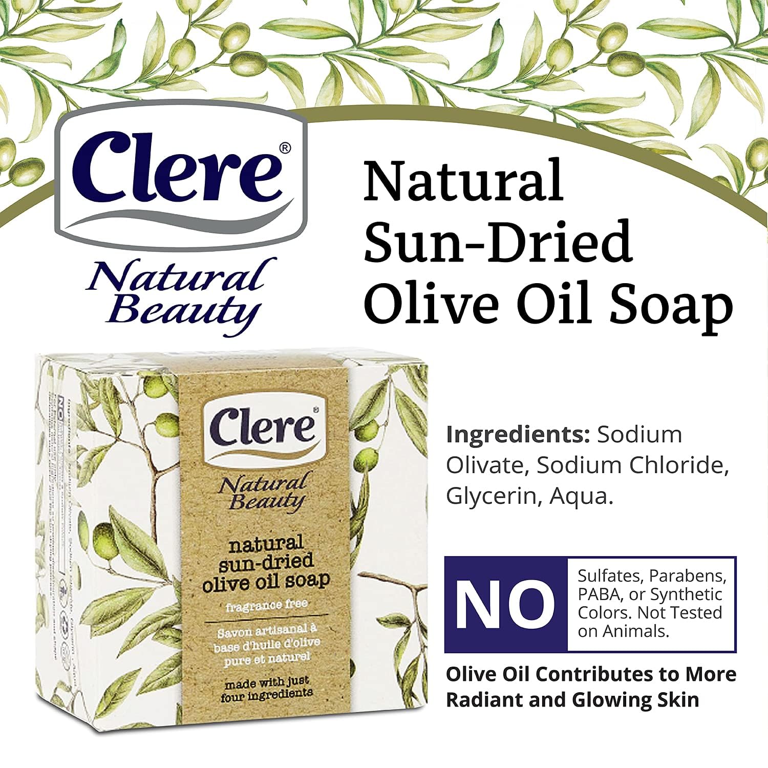 CLERE Natural Olive Oil Soap Bar – Handmade with 100% Natural Ingredients Gentle & Fragrance-Free, 200 Grams - Image 2