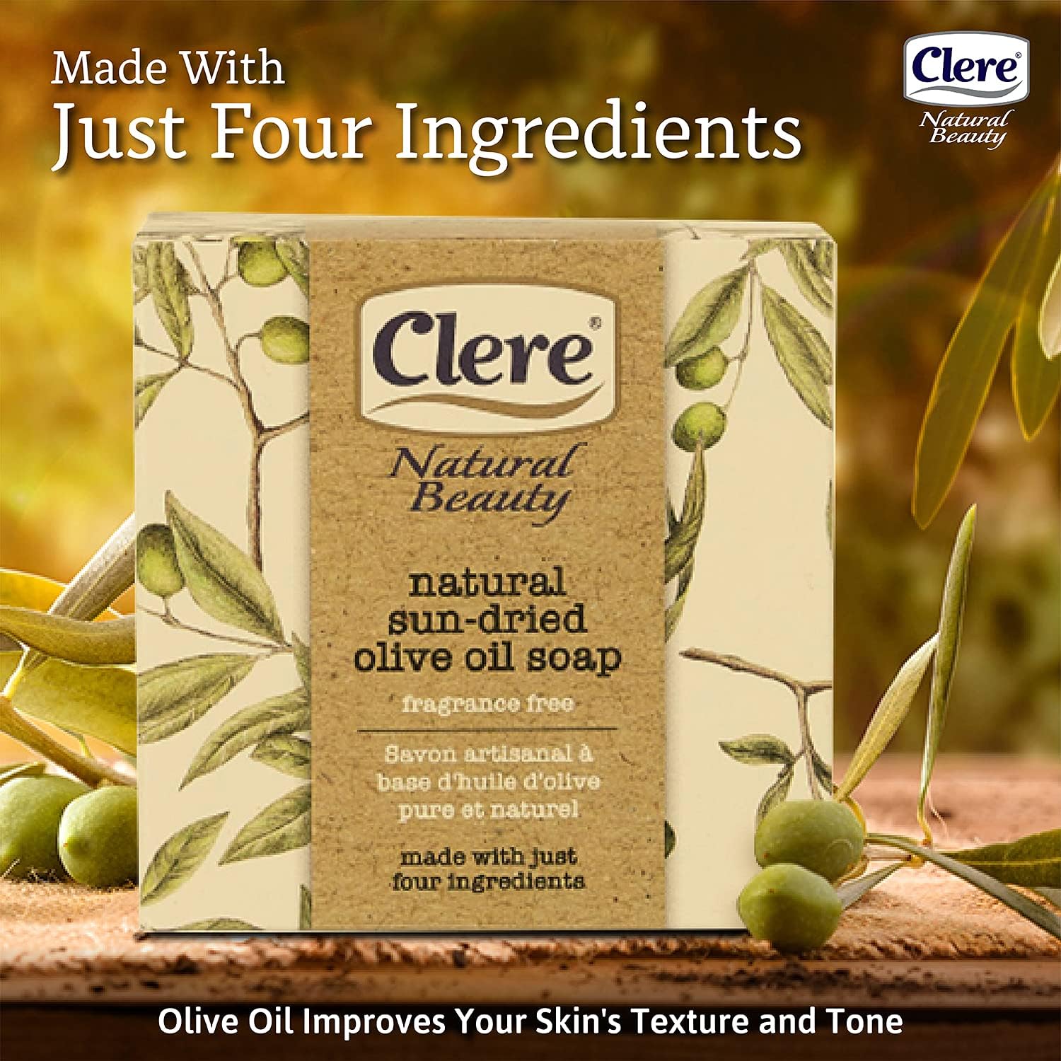 CLERE Natural Olive Oil Soap Bar – Handmade with 100% Natural Ingredients Gentle & Fragrance-Free, 200 Grams - Image 4