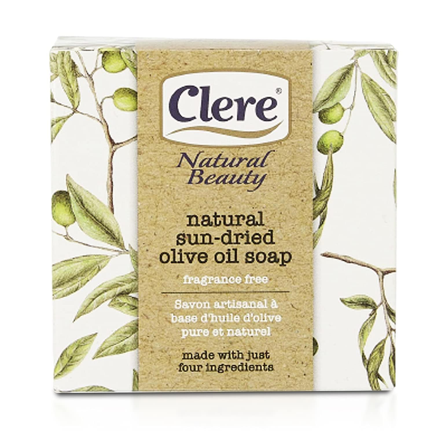 CLERE Natural Olive Oil Soap Bar – Handmade with 100% Natural Ingredients Gentle & Fragrance-Free, 200 Grams